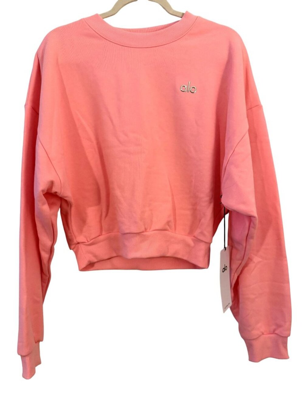 Alo Yoga Cropped Accolade Crewneck Neon Bubblegum Pink NWT Large
